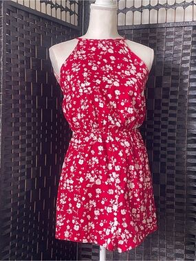 Red Floral Halter Romper Shorts